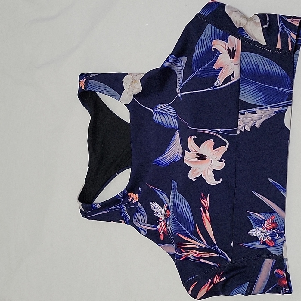 Zella Activewear Sports Bra Women's Size Medium Blue with Floral Design